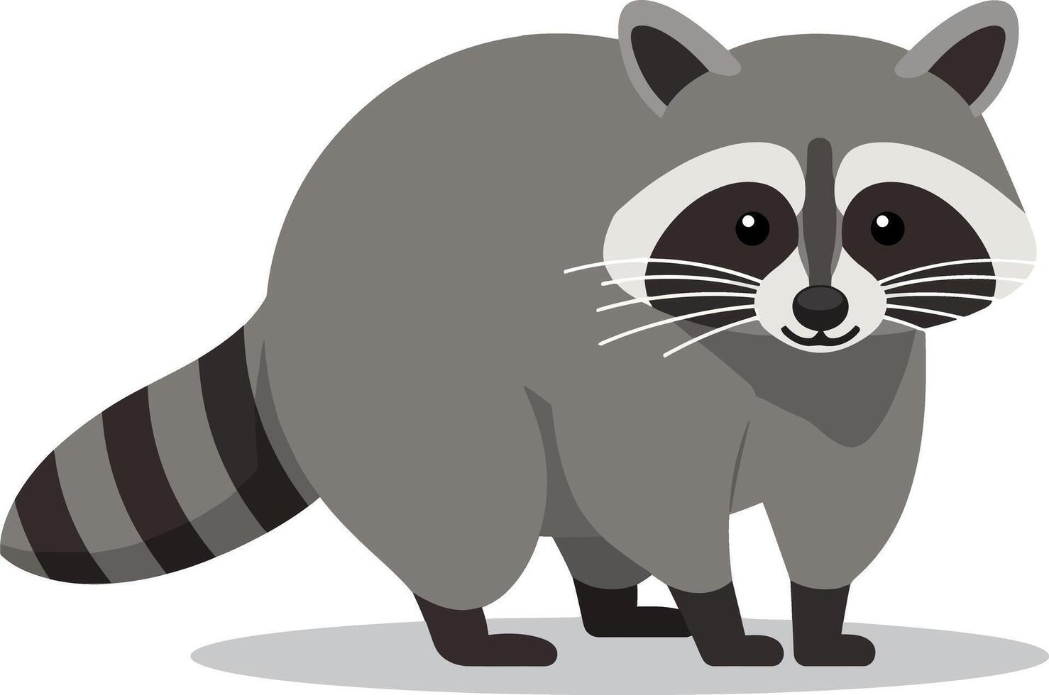 Playful raccoon in a flat design style showcasing its distinctive features and curious stance, captured in engaging art vector