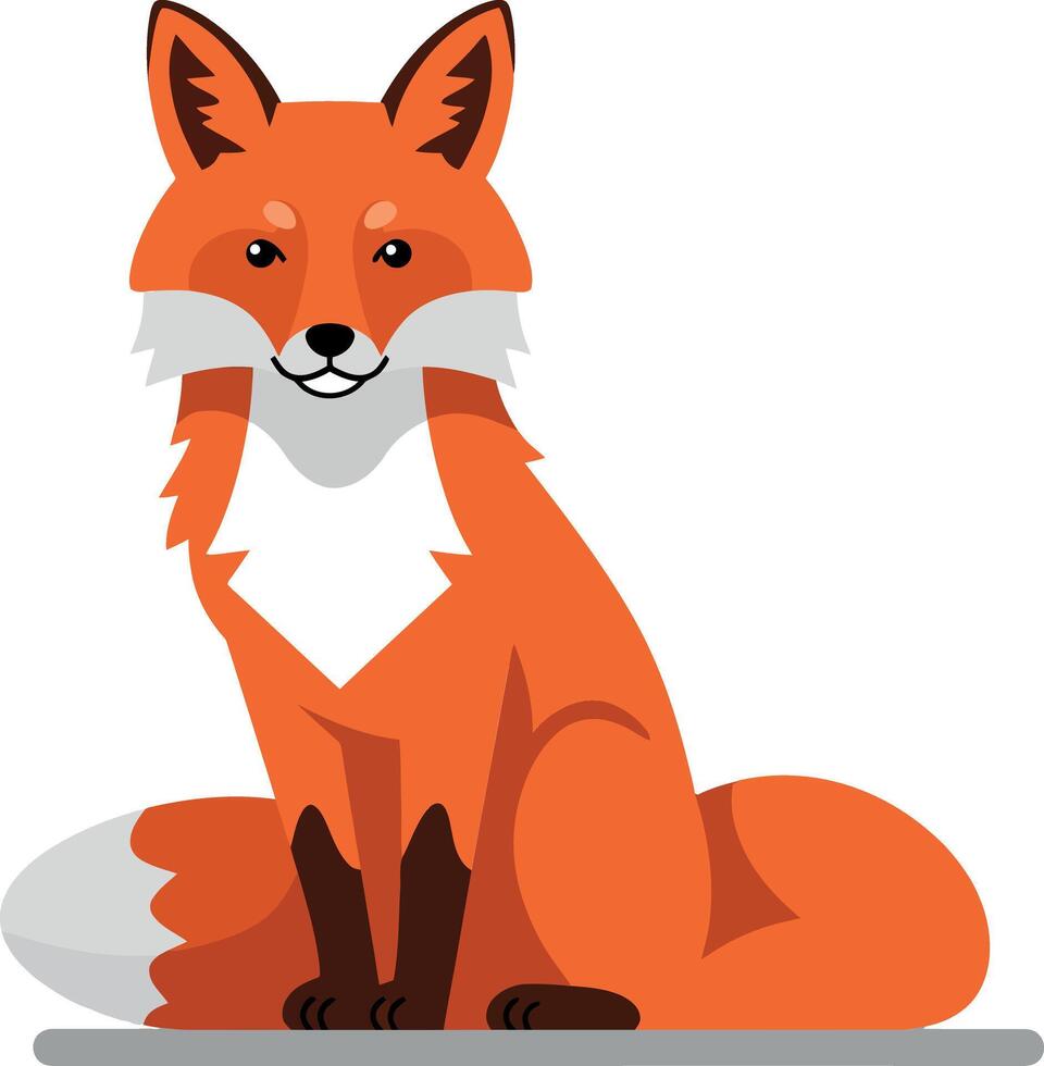 A cheerful orange fox with a bushy tail sitting gracefully on a grey surface in a flat illustration vector