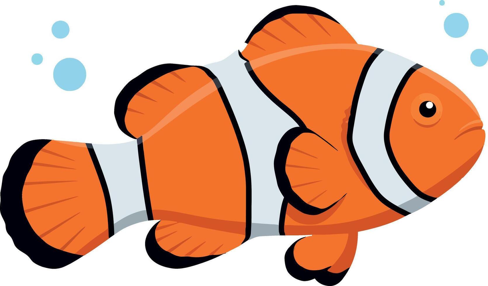 Colorful clownfish swimming gracefully among soft bubbles in a deep ocean scene, featuring a minimal and vibrant design style illustration vector