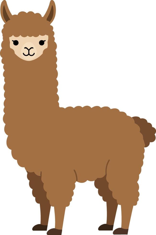 A charming brown llama standing proudly with a fluffy coat in a flat design style showcasing its playful personality in art vector