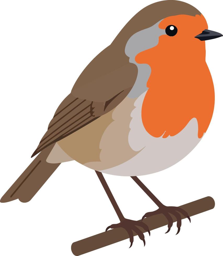 A colorful robin perched on a branch in a minimal flat design style, showcasing its vibrant orange chest and sleek feathers in art vector