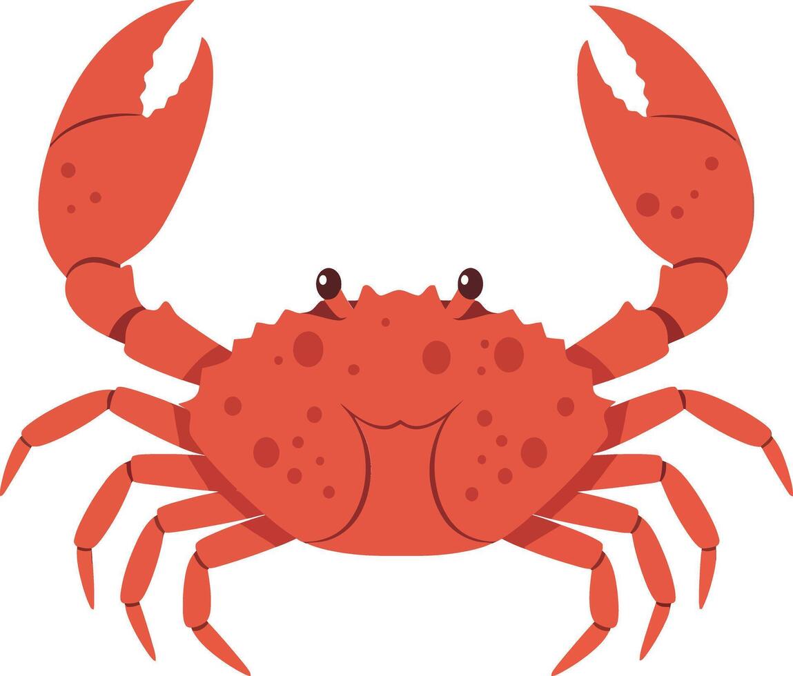 Cute red crab with large claws and expressive eyes in a minimal flat design style, perfect for playful art vector