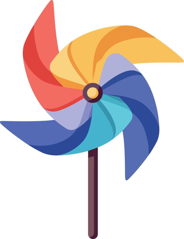 Colorful pinwheel spinning in a gentle breeze, showcasing vibrant hues in a flat design style, perfect for playful art vector