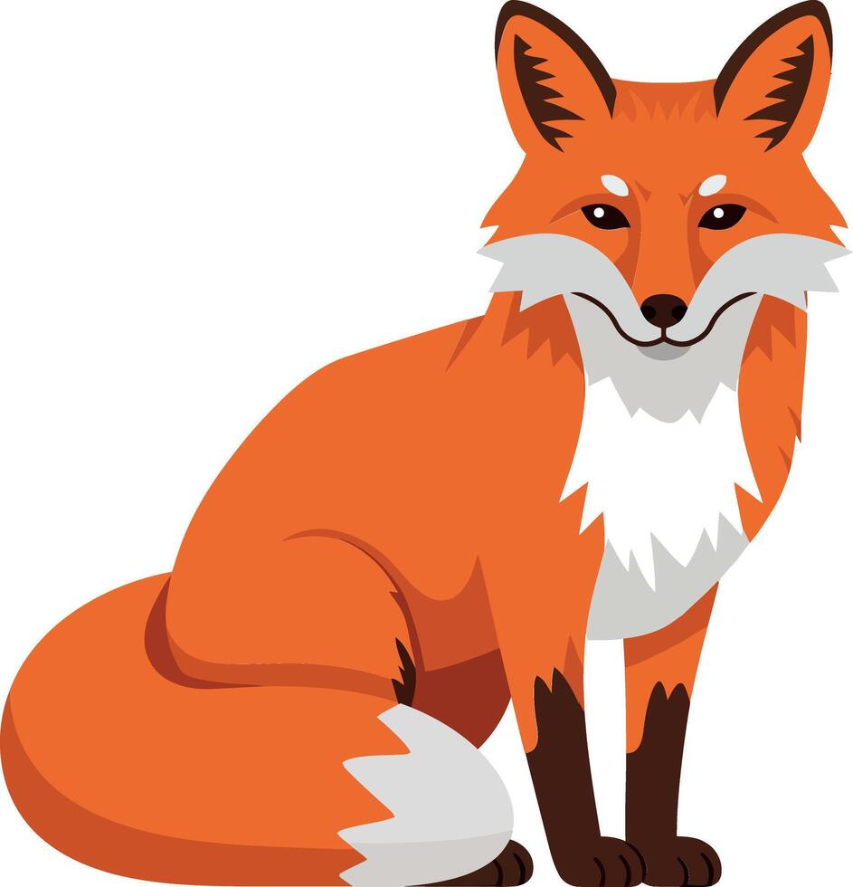 A charming orange fox sitting gracefully with a bushy tail in a flat illustration showcasing its vibrant features and friendly expression vector