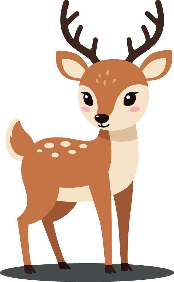 A charming young deer standing gracefully with a cute expression, designed in a flat style, perfect for nature-themed art vector