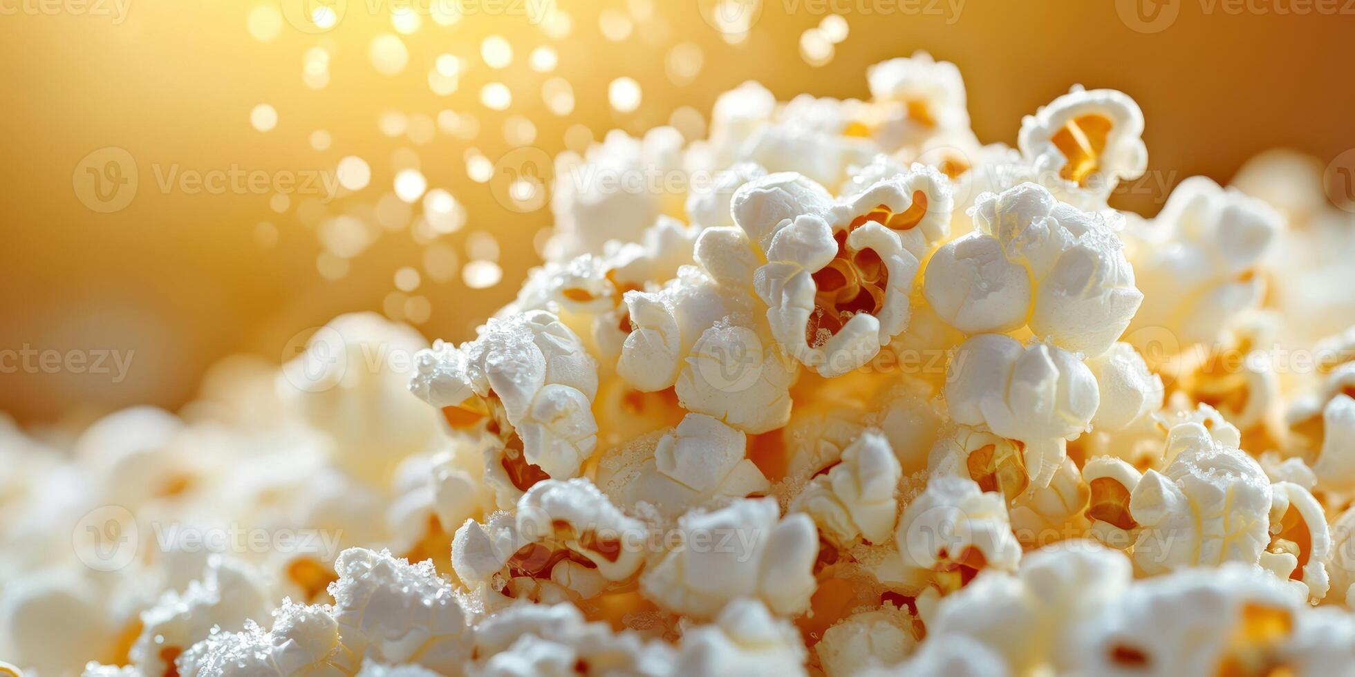Fluffy popcorn being dusted with salt in warm golden light during an evening snack time photo