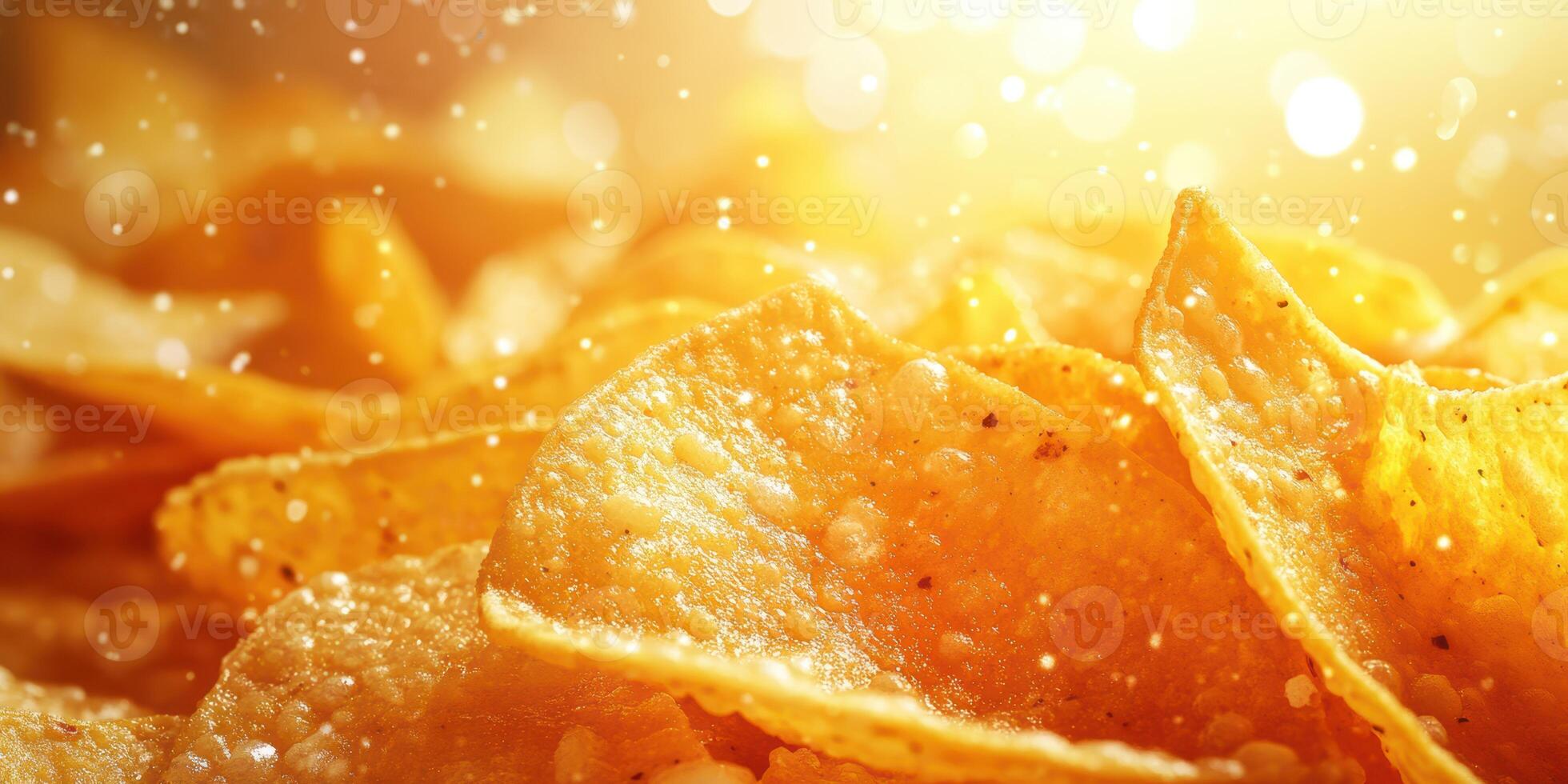 Crunchy golden potato chips glistening in warm sunlight creating an inviting snack atmosphere photo