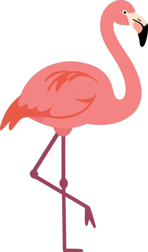 Pink flamingo standing gracefully on one leg in a flat and minimal art style, showcasing elegance and simplicity in design vector