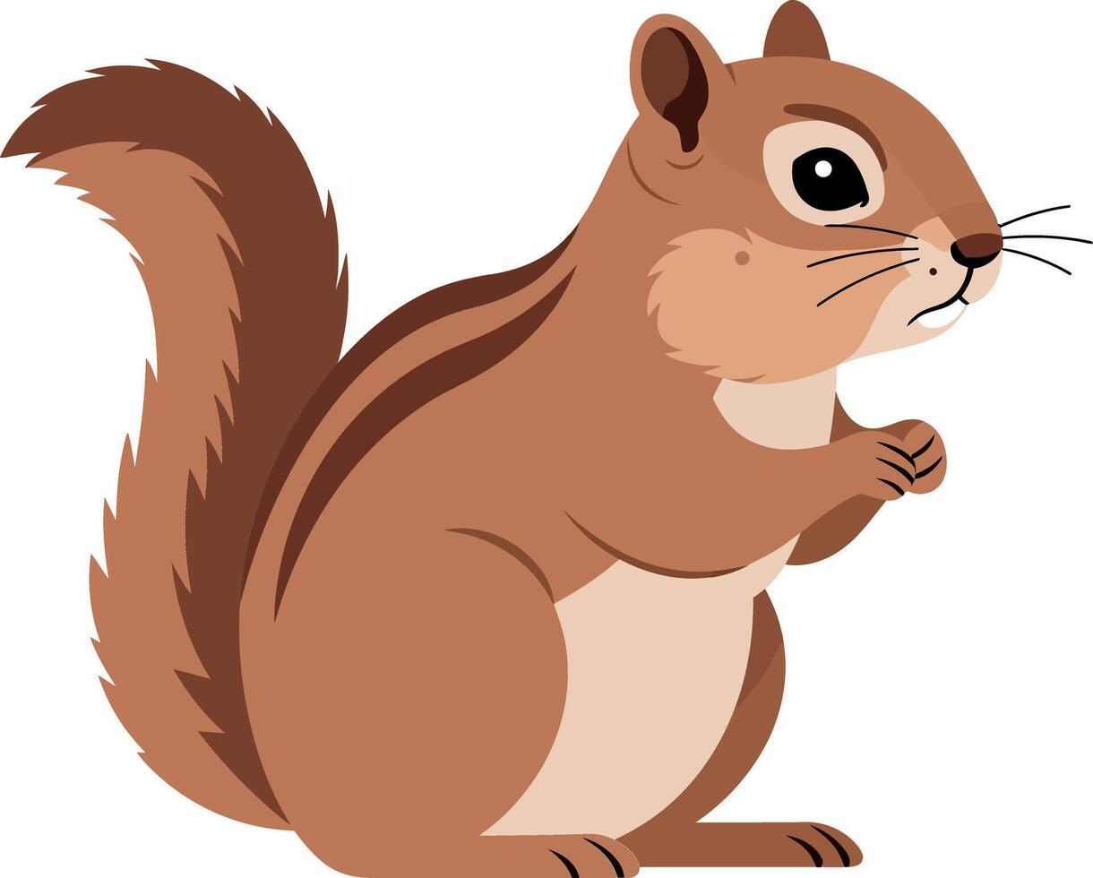 A cute brown squirrel with expressive eyes and fluffy tail in a flat design style showcasing natures charm, perfect for art vector