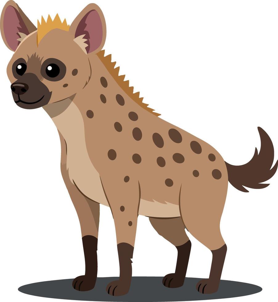 Playful cartoon hyena character in a flat design style standing confidently with a cheerful expression in vibrant art vector