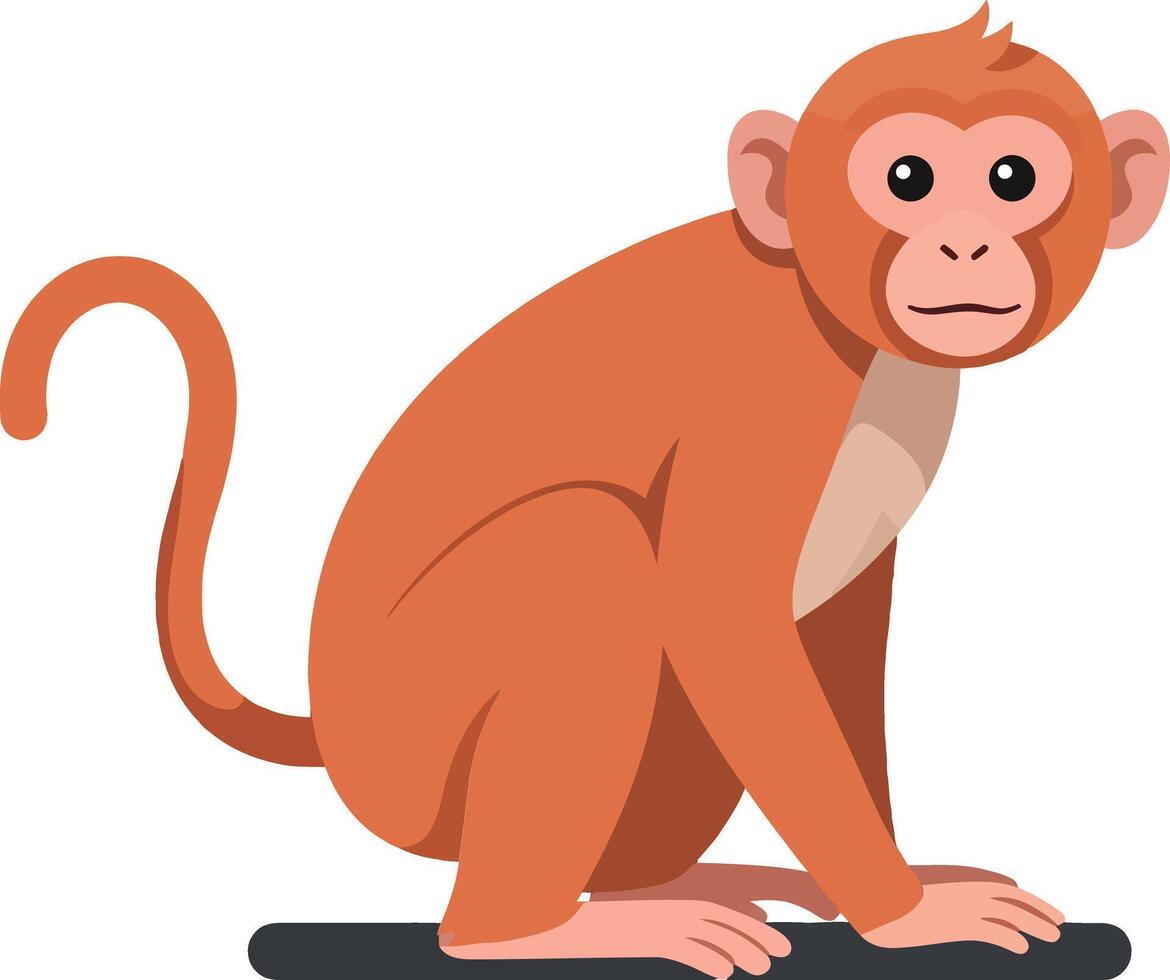 A playful orange monkey sitting on a black surface in flat design art with a curious expression and lively posture capturing the essence of wildlife. vector