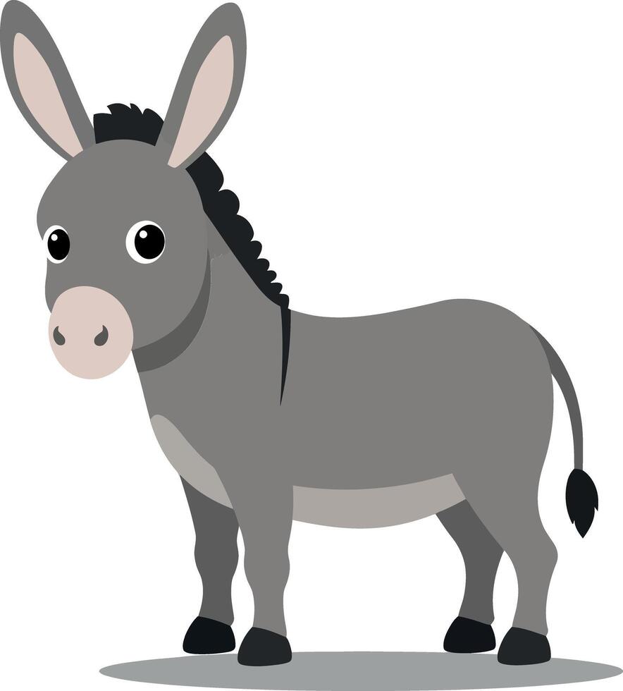 Cute grey donkey standing playfully with a cheerful expression in a minimal flat design art vector