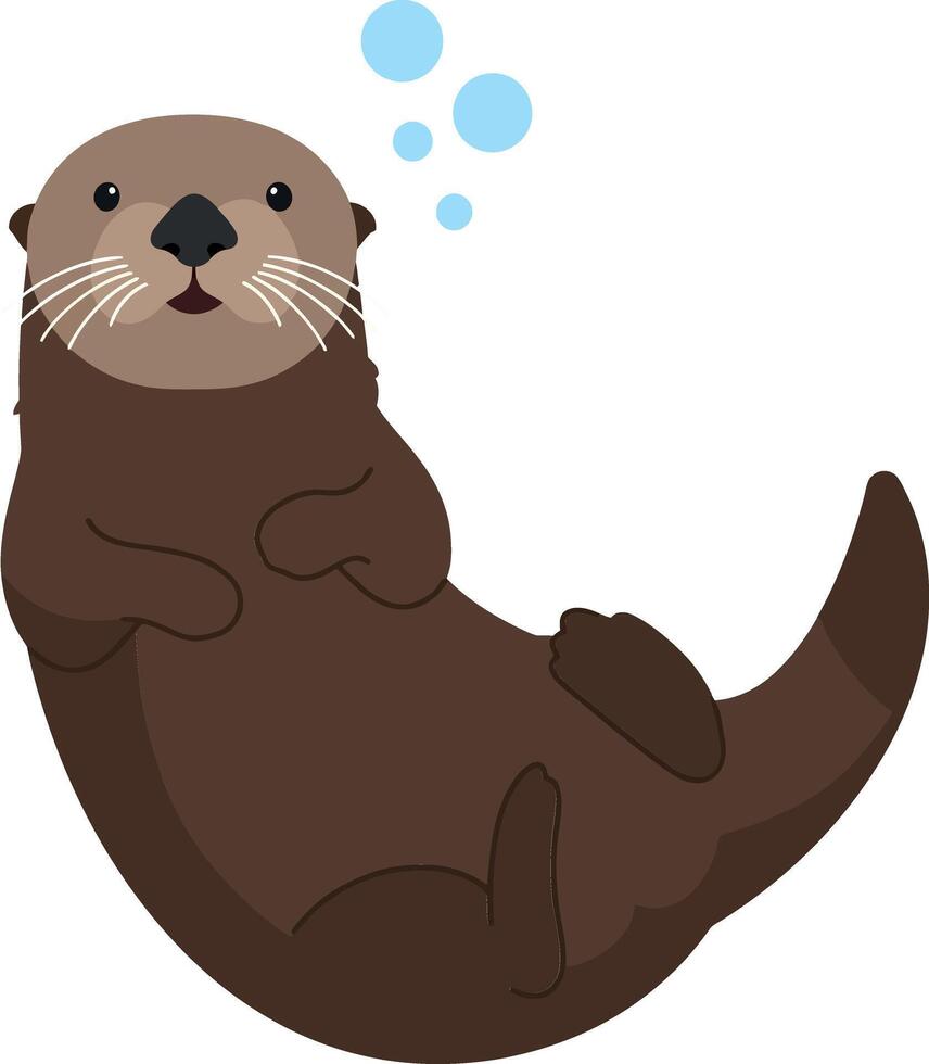 Cute otter floating on its back with playful bubbles in a minimal flat design art vector