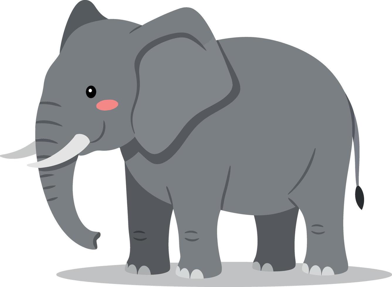 Cute grey elephant standing playfully with a cheerful expression in a minimal flat design illustration vector