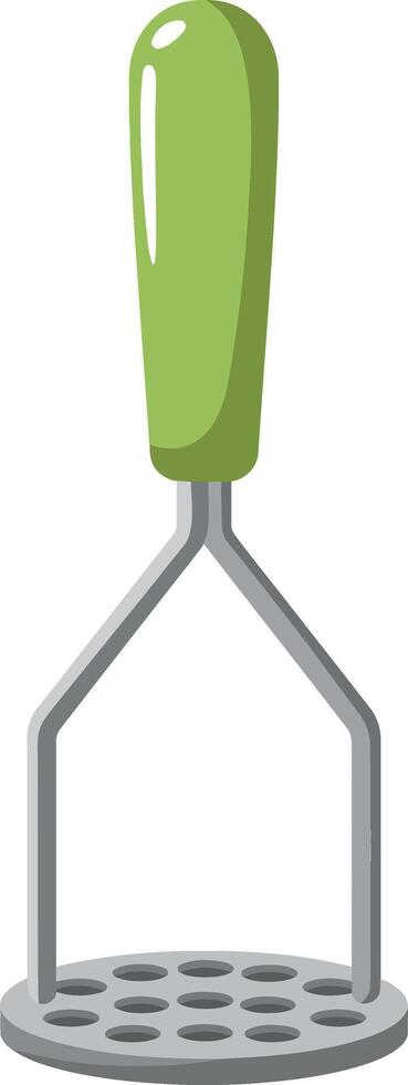 A detailed green-handled potato masher tool in minimal flat design perfect for kitchen use showcasing its functionality in vibrant art vector
