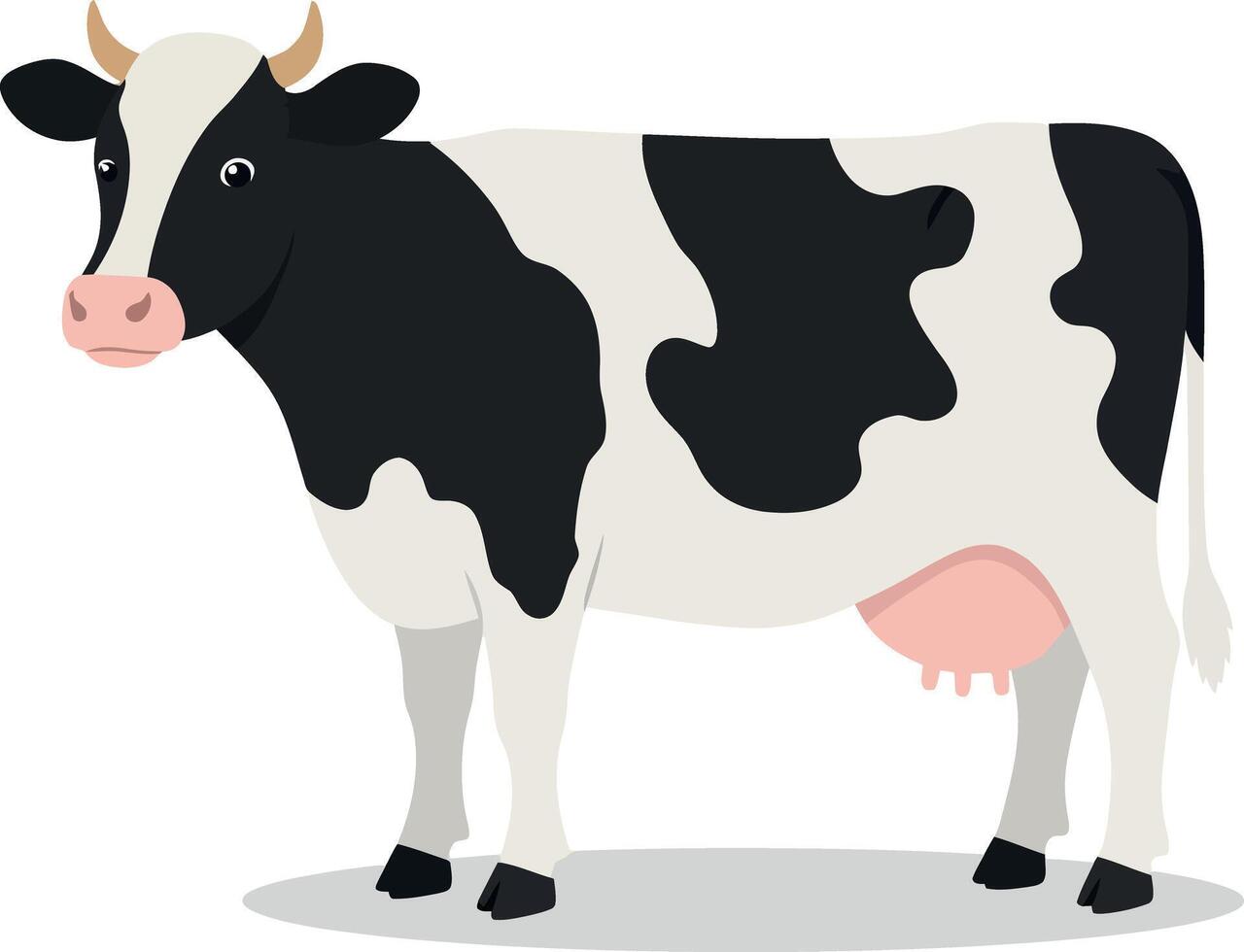 A playful black and white cow standing proudly on a grassy field in a minimalistic flat design style of art vector