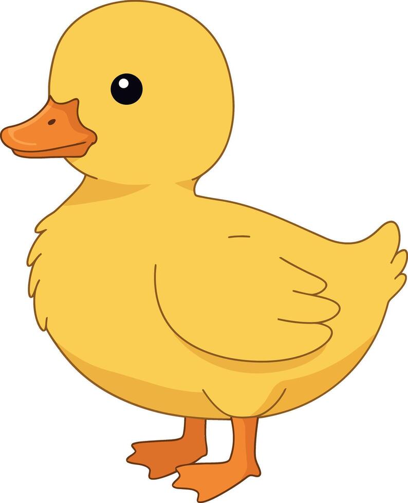 Cute yellow duckling standing cheerfully with a round body and small wings in a flat design style illustration vector