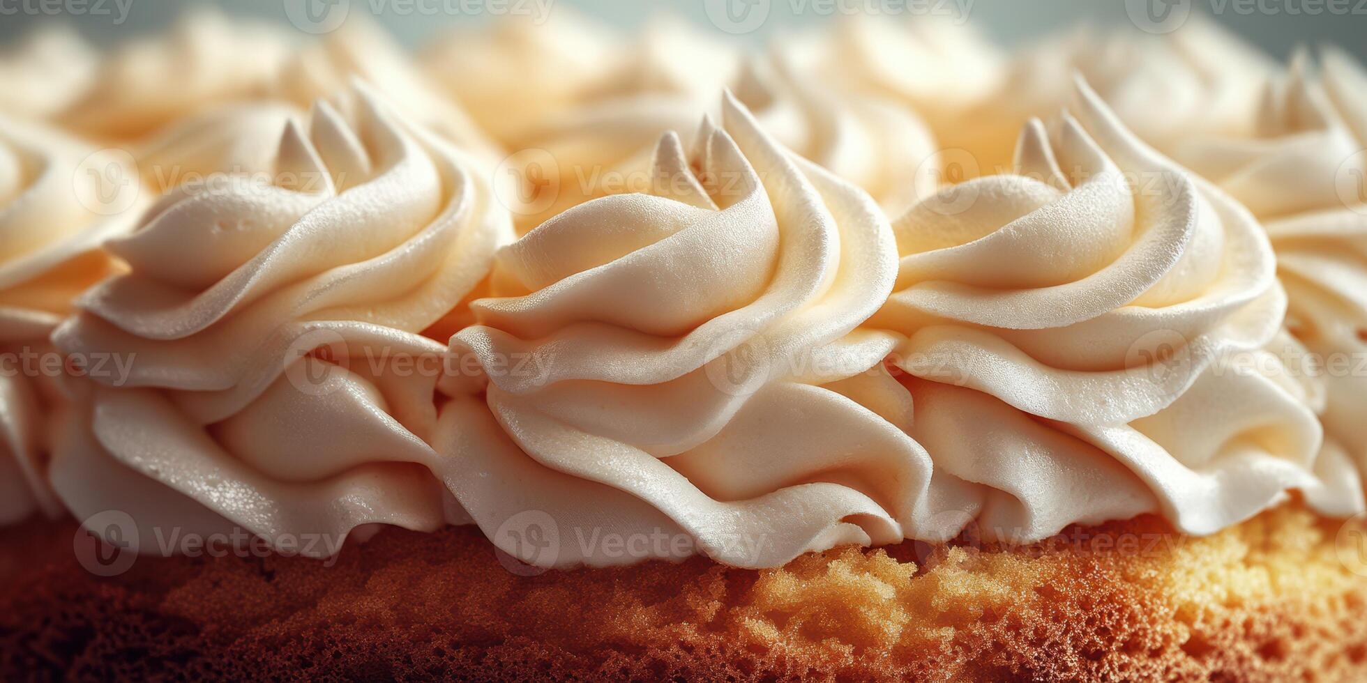Delicious sponge cake topped with creamy swirls ready for celebration photo