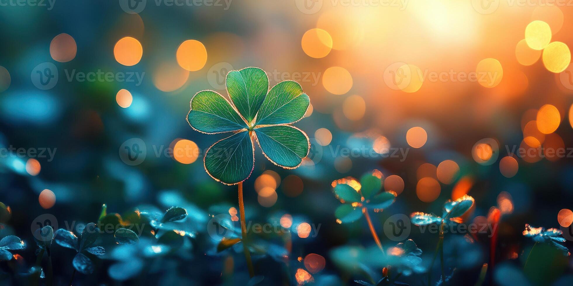 Beautiful clover in sunlight with bokeh background in a serene natural setting during the golden hour photo