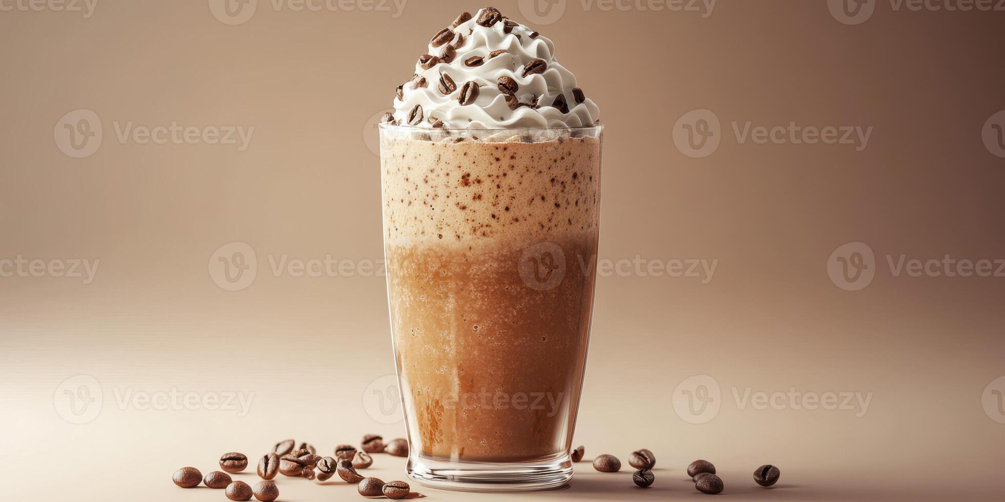 Delicious coffee beverage topped with whipped cream and chocolate sprinkles on a minimalist background photo
