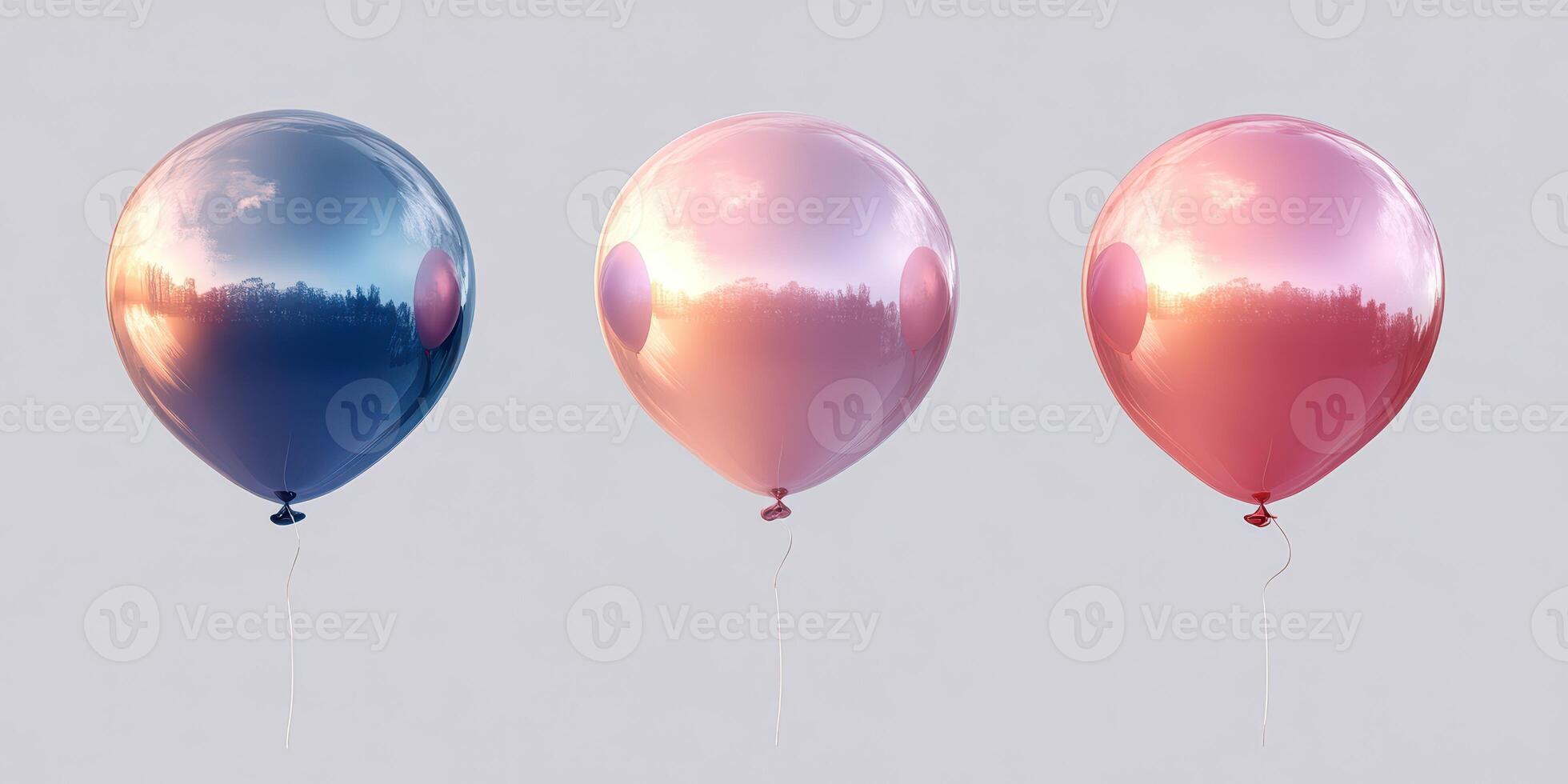 Colorful balloons in shades of blue, pink, and light pink floating against a neutral background photo