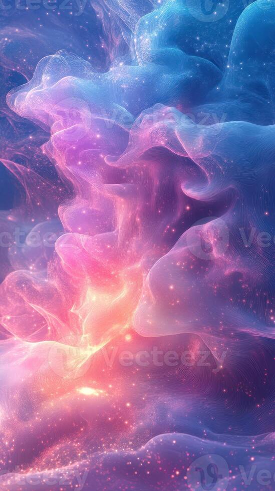 Vibrant cosmic patterns in swirling colors create an ethereal atmosphere in this digital art piece photo