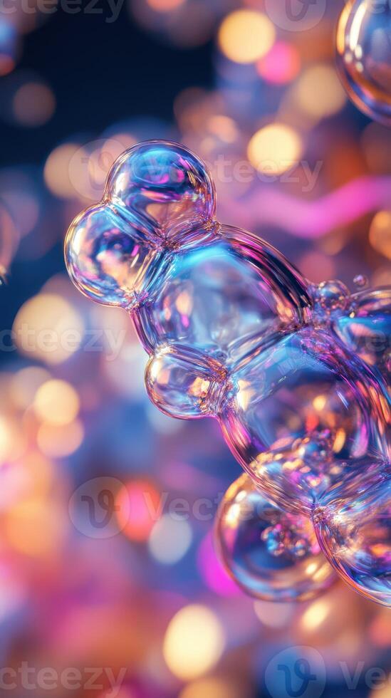 Vibrant bubbles float gracefully in a colorful, dreamlike space filled with soft light at dusk photo