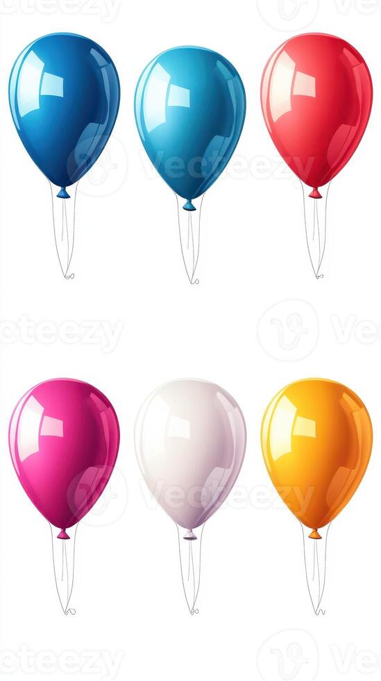 Colorful balloons in shades of blue, red, pink, white, and orange arranged creatively for a festive celebration photo