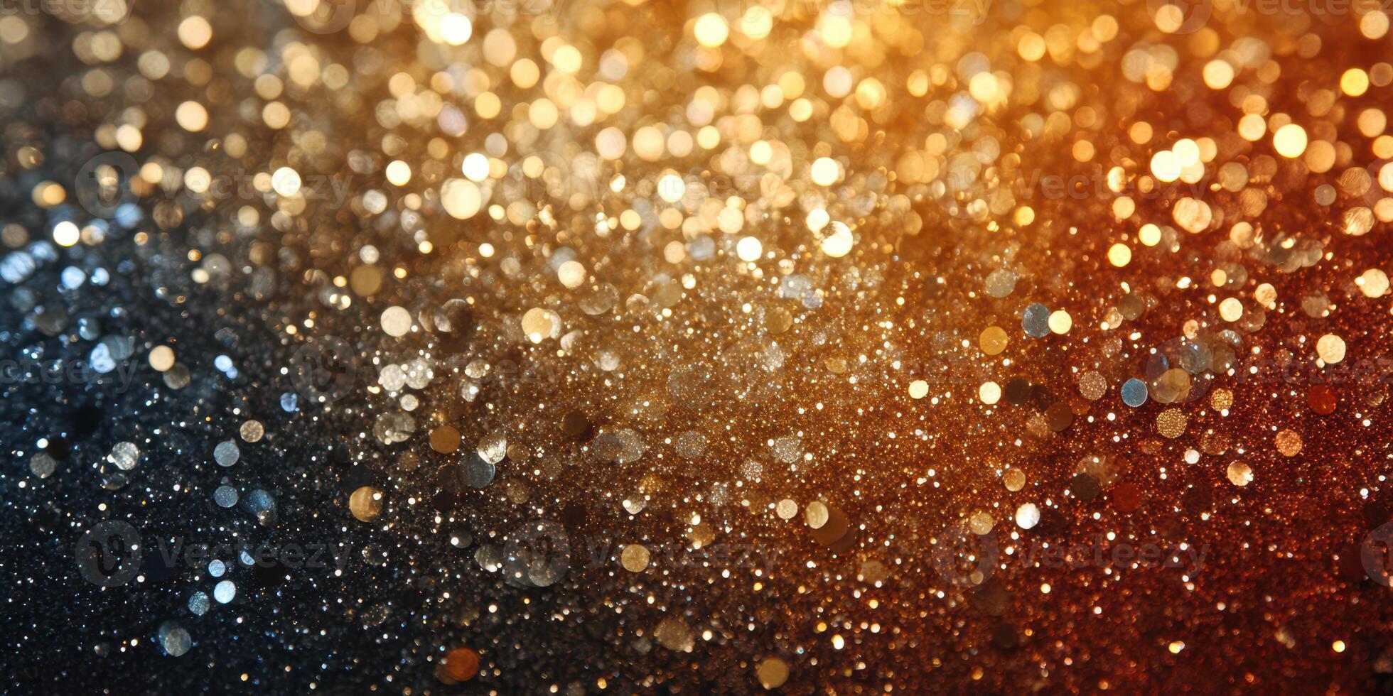 Shiny glittering particles create a dreamy background with hues of gold and blue during a festive celebration photo