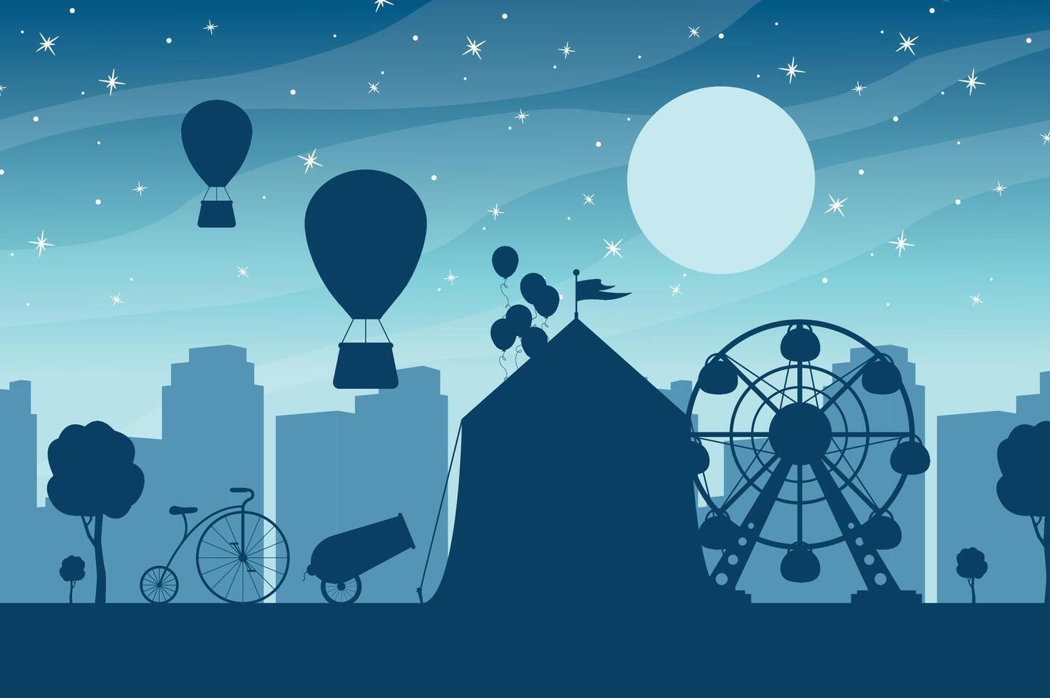 City amusement park in the night city. Night landscape. The concept of urban recreation, leisure. vector
