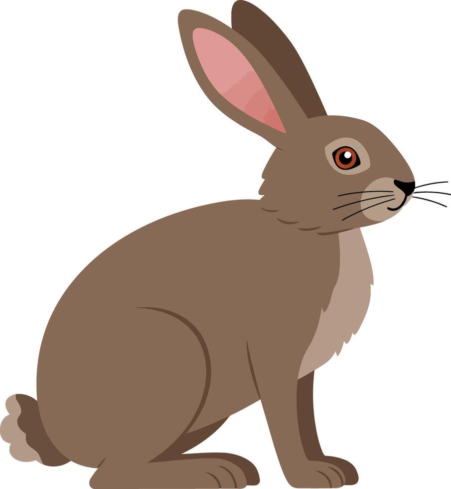 Brown rabbit sitting gracefully with upright ears in a flat, minimal style art vector