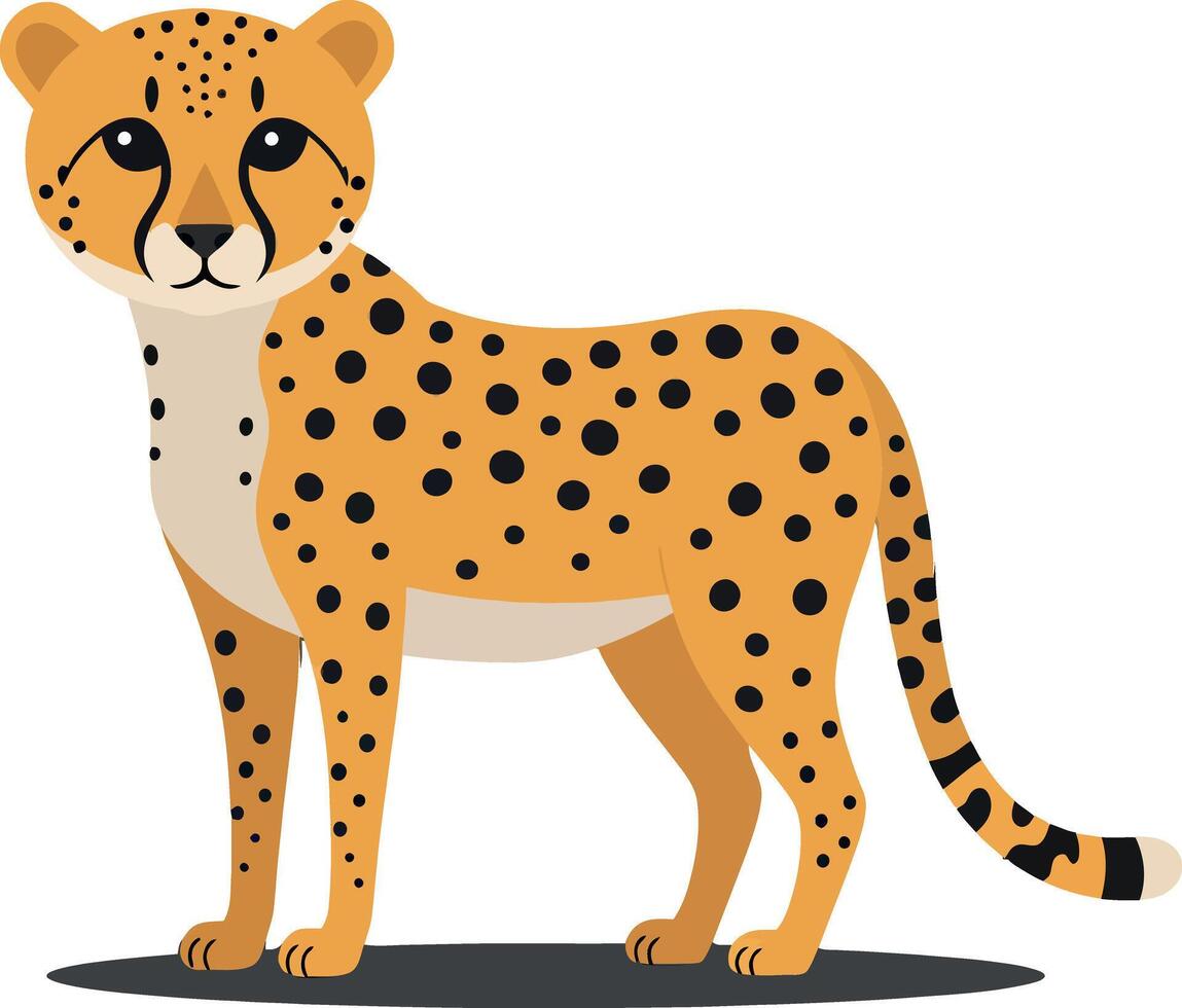 Cheetah standing gracefully with vibrant fur, showcasing distinctive spots in a minimalistic design style of art vector