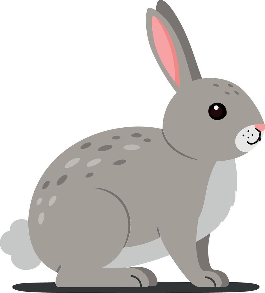 A cute grey rabbit sitting calmly with soft fur and expressive eyes in a minimal flat design illustration vector