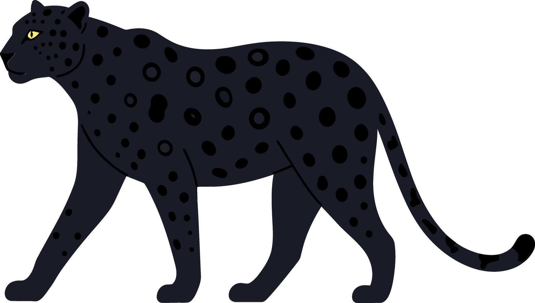 Black leopard walking gracefully in a flat design style, showcasing its sleek form and distinctive spots, captured as art vector