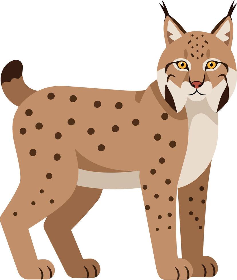 A detailed illustration of a spotted lynx standing proudly in a flat design style, showcasing its unique features and natural elegance in art vector
