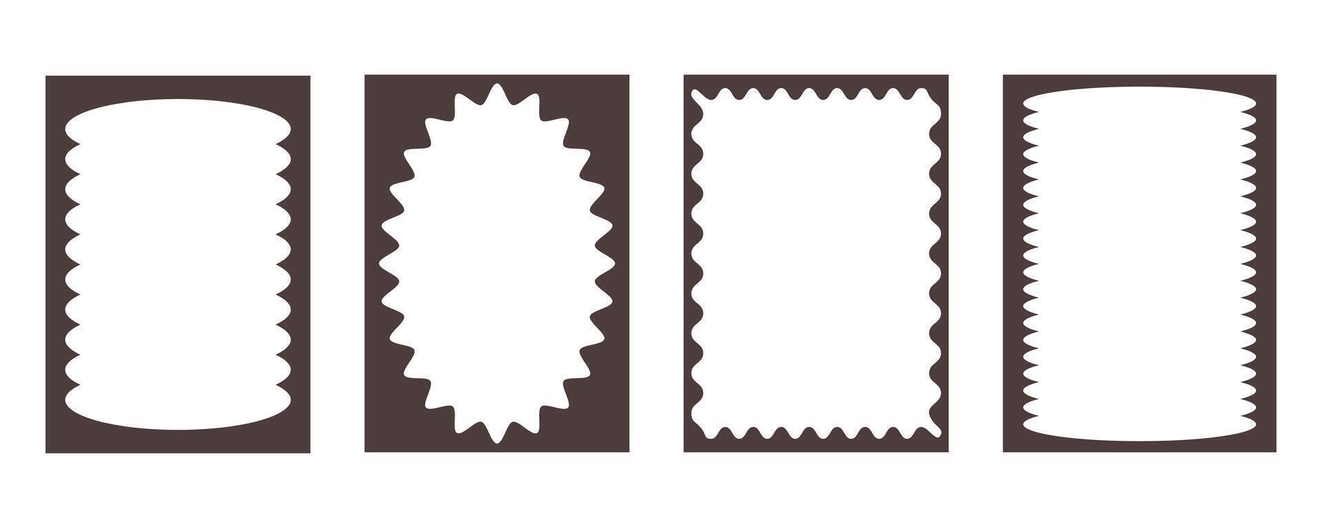 Groovy frame jagged scallop edge, frame text box or border. Curve funky y2k retro form, geometric shape, framework. Wiggle figure, rectangle. vector