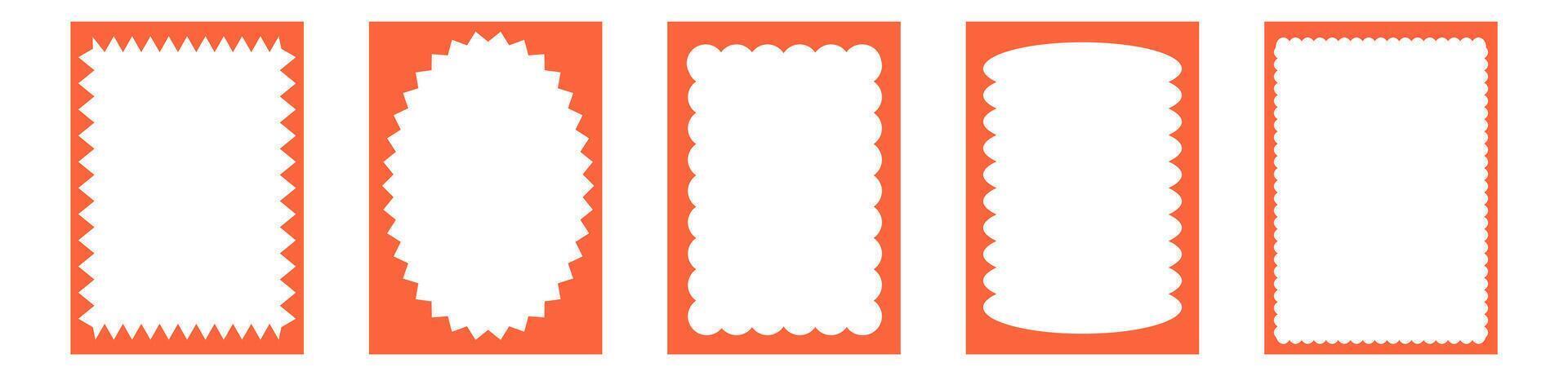 Groovy frame jagged scallop edge, frame text box or border. Curve funky y2k retro form, geometric shape, framework. Wiggle figure, rectangle. vector