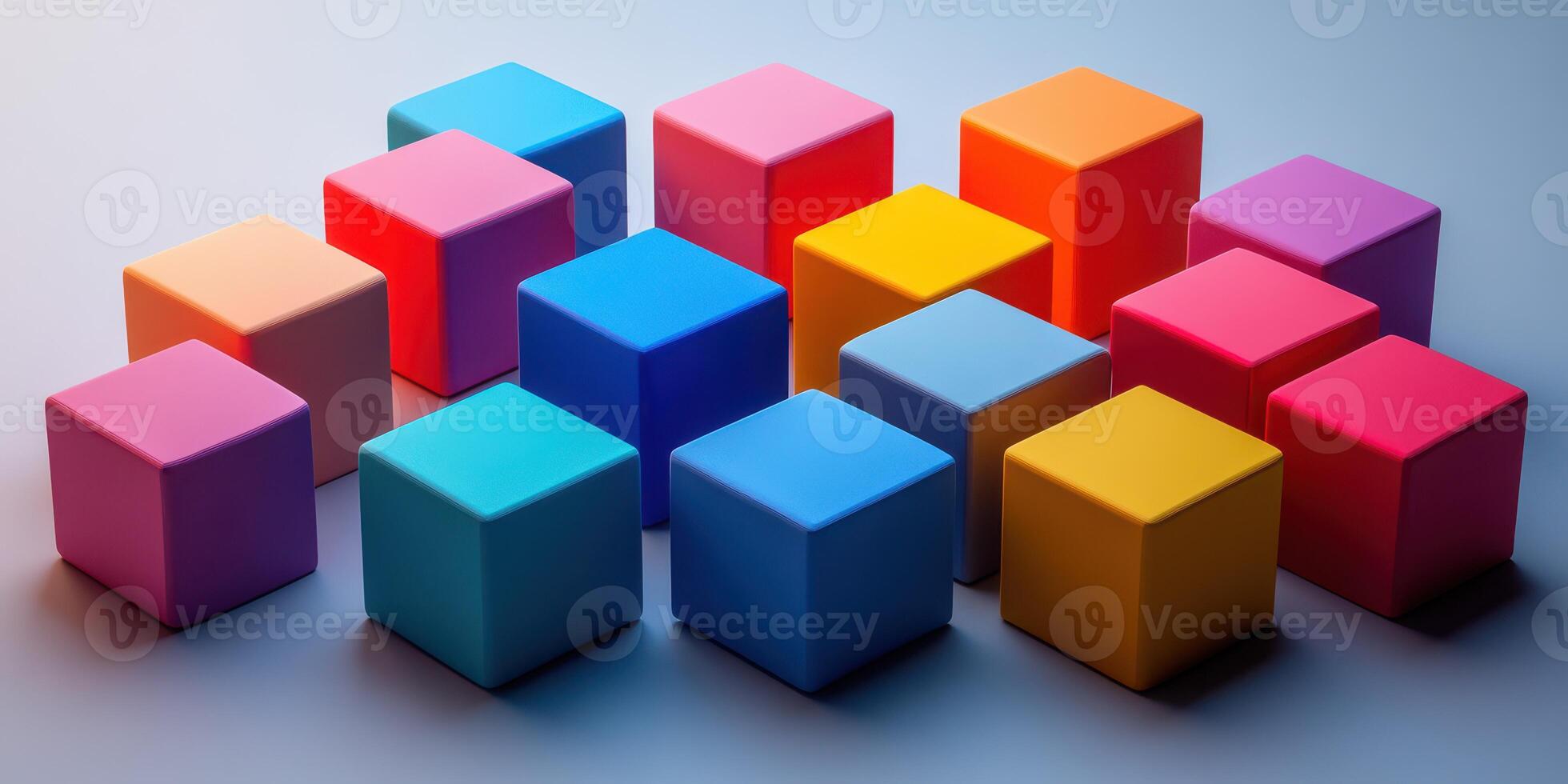 Colorful arrangement of geometric blocks on a smooth surface in a playful setup photo