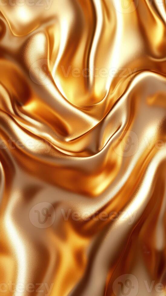 Shimmering golden fabric showcases intricate folds and textures under soft light creating an elegant appearance photo