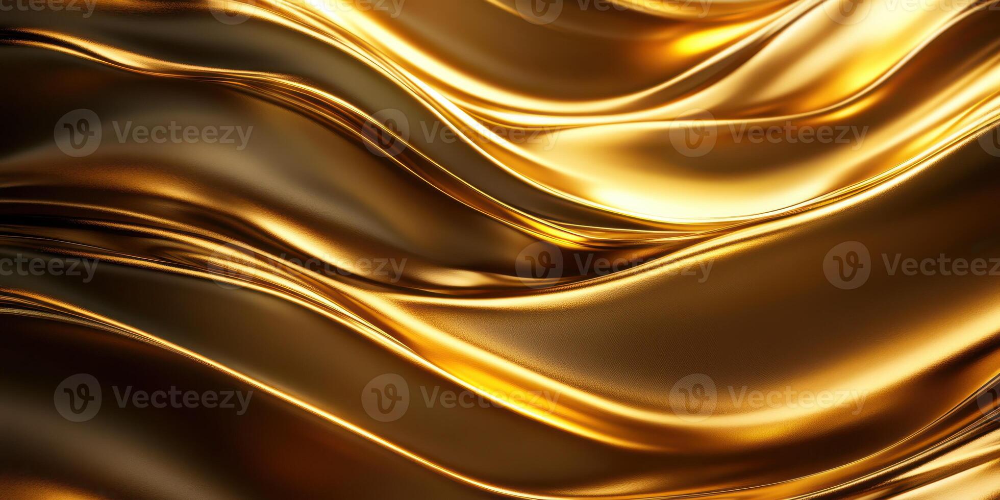 Golden silk fabric flowing elegantly in soft waves under gentle light photo