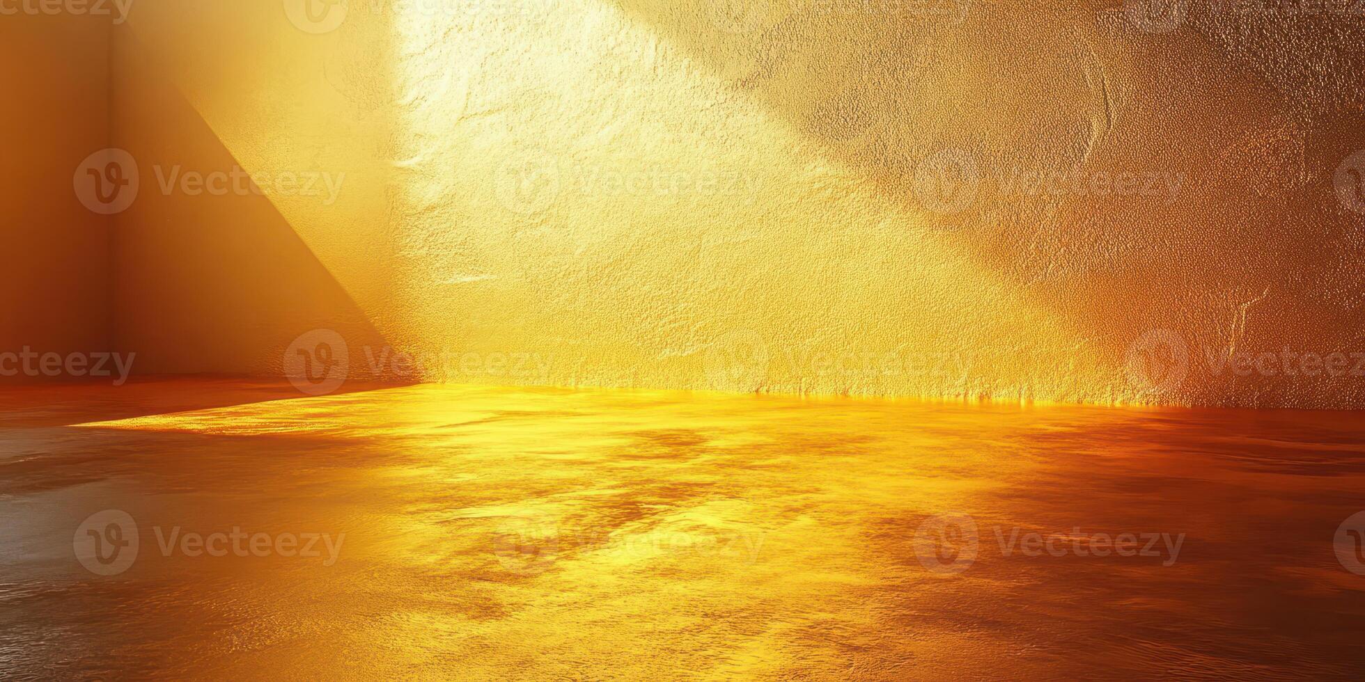 Golden light spills across a textured surface in a warm, empty space creating a serene and inviting atmosphere photo