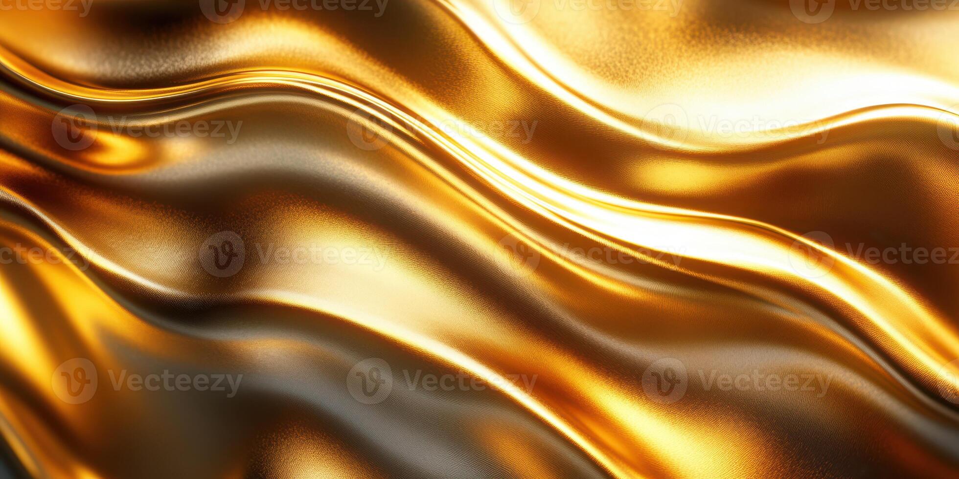 Flowing golden fabric creates a luxurious appearance with soft waves and reflections in a warm light setting photo