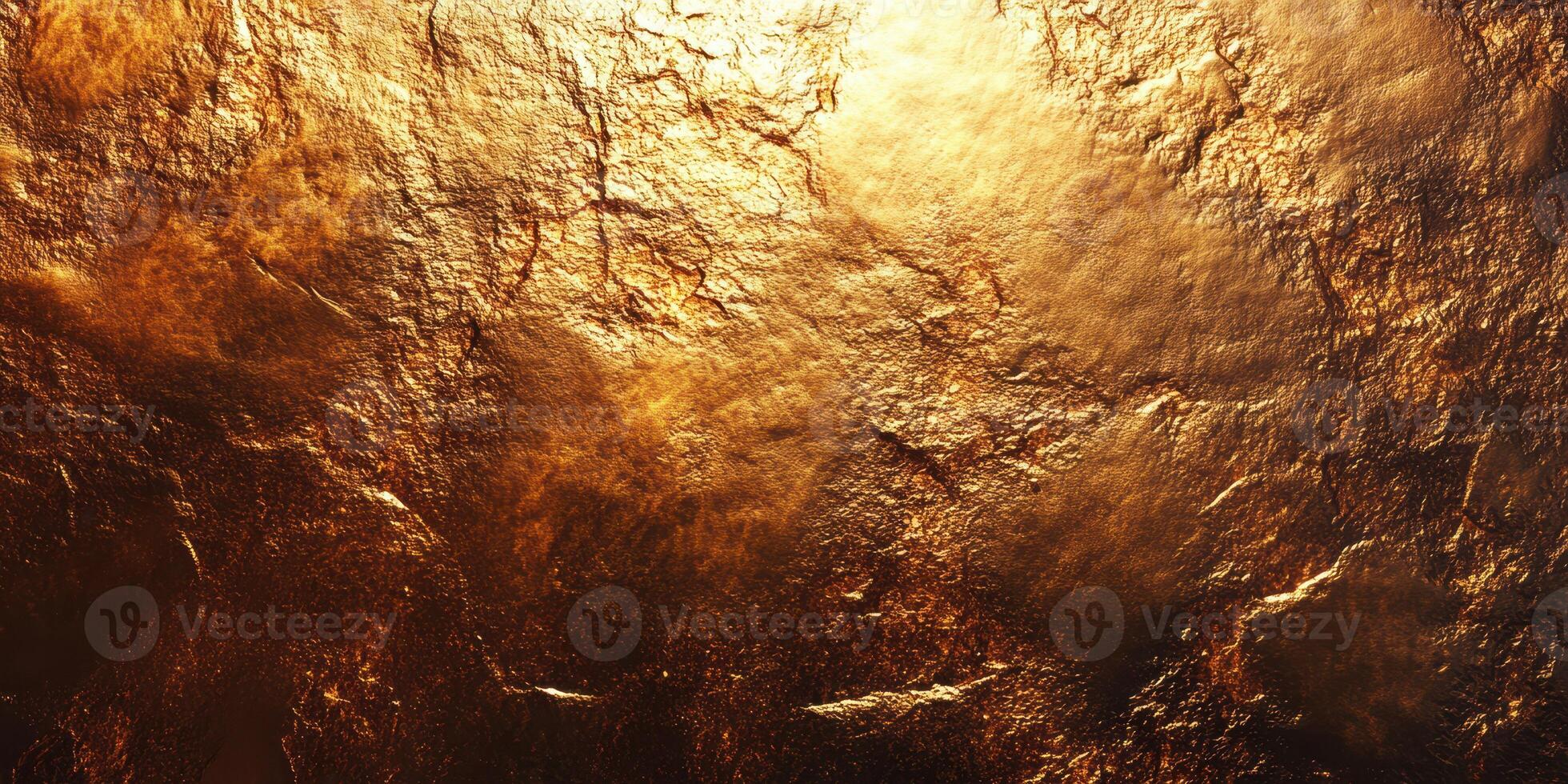 Golden textured surface with rich details and warm hues reflecting light in a dramatic way photo