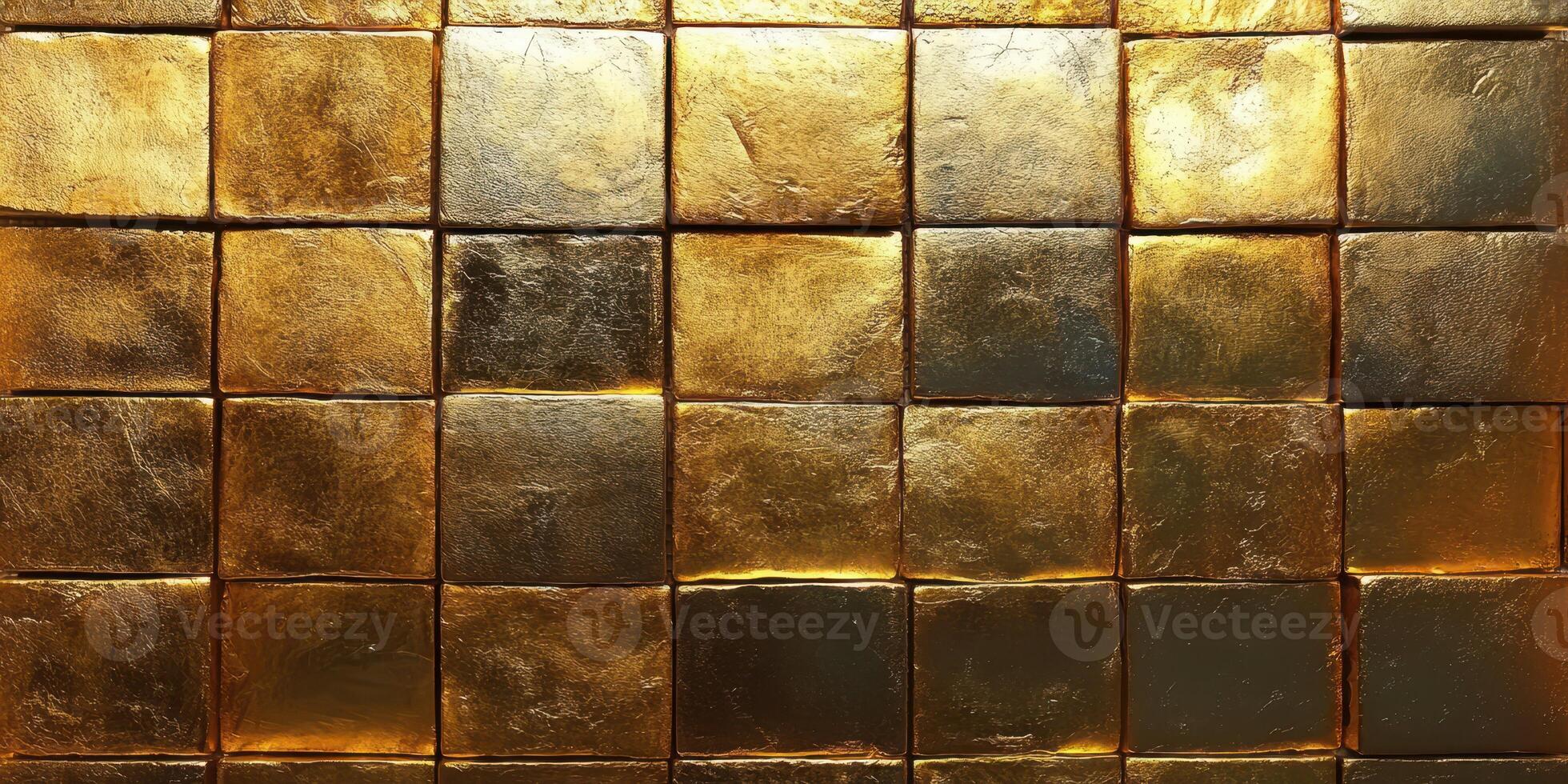 Golden square tiles create a luxurious background suitable for art or design projects photo