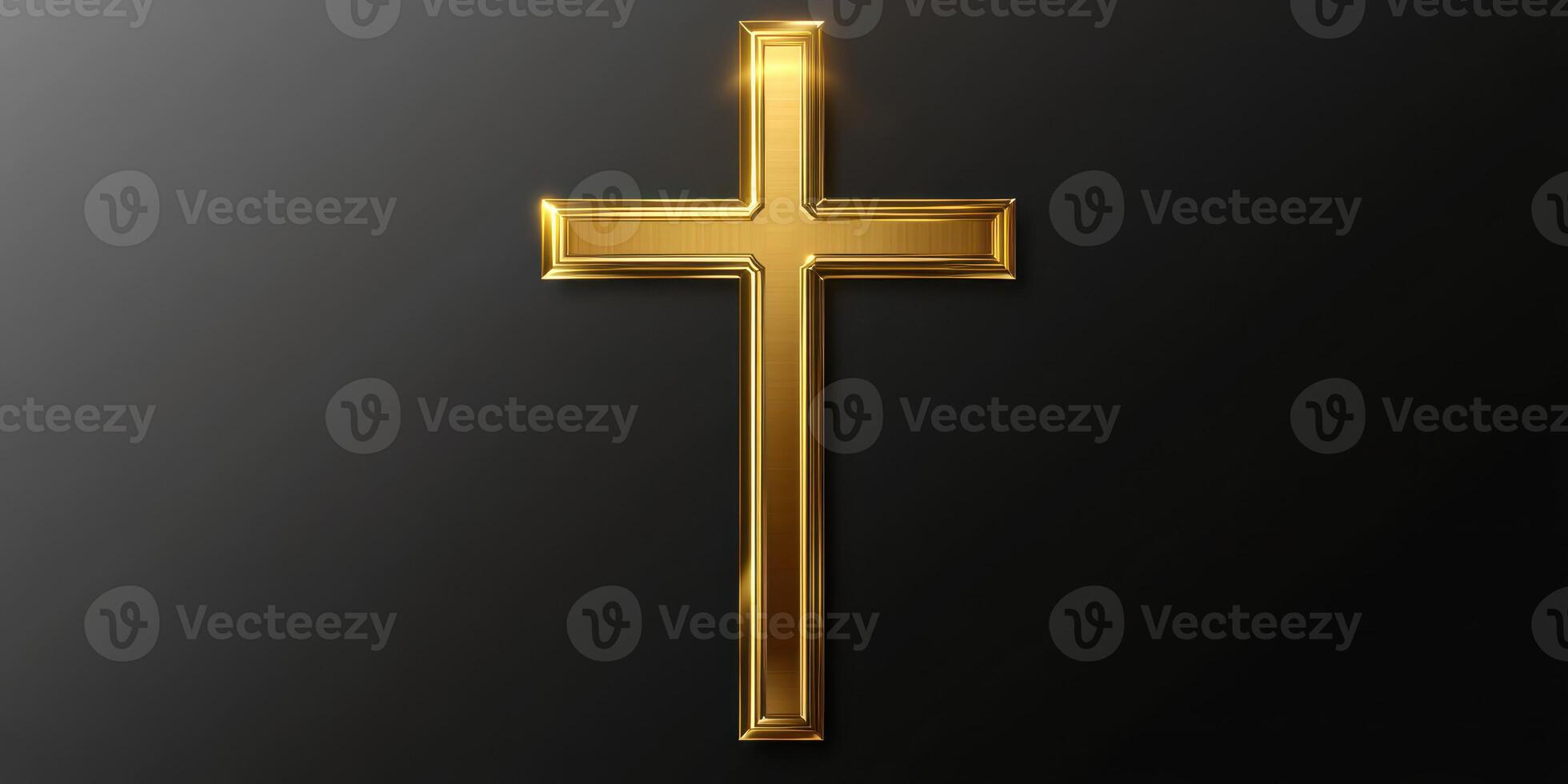Golden cross against a dark background symbolizes faith and spirituality for believers in various religious traditions photo