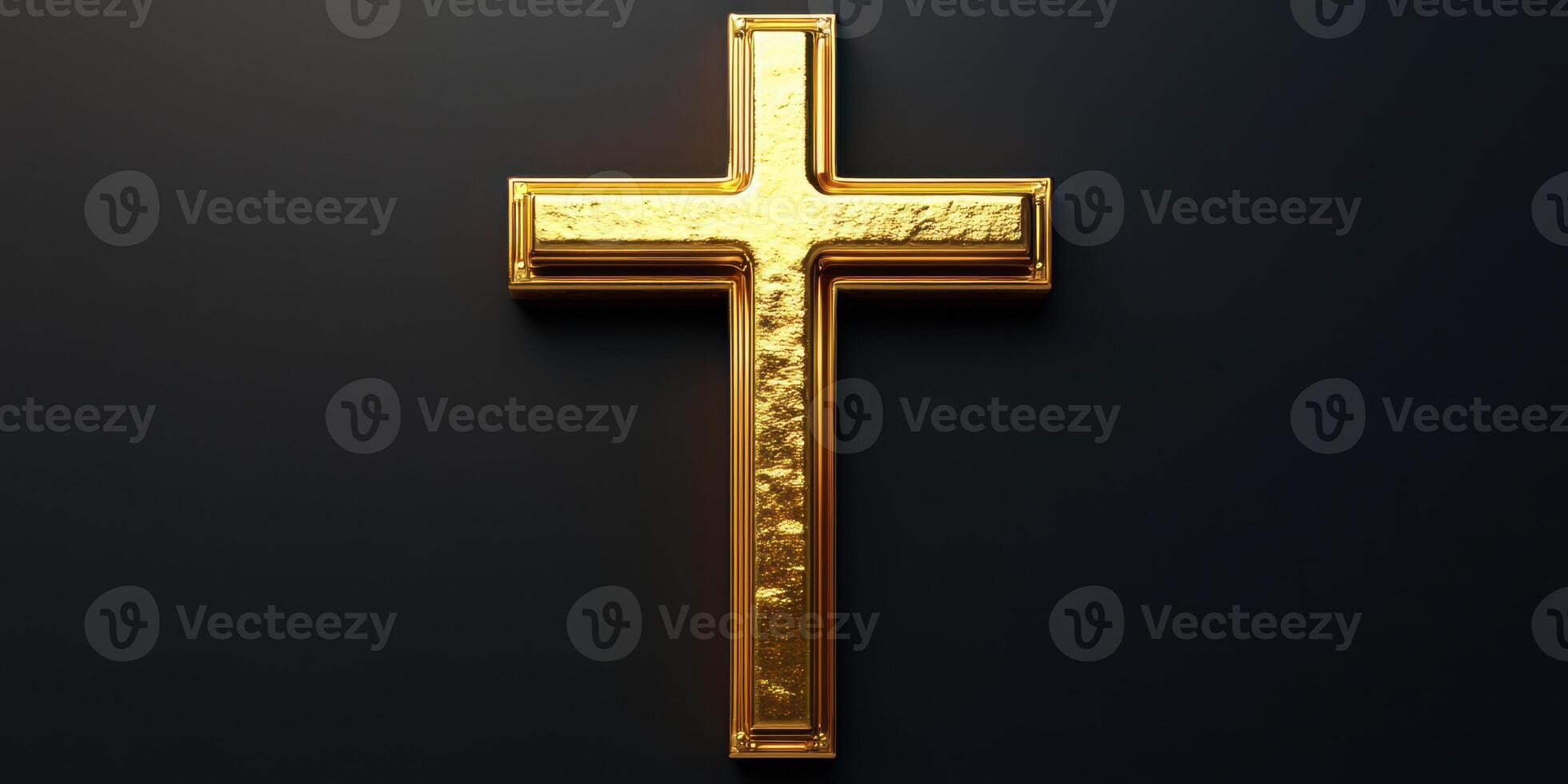 Golden cross displayed on a dark background symbolizing faith and spirituality in a serene setting photo