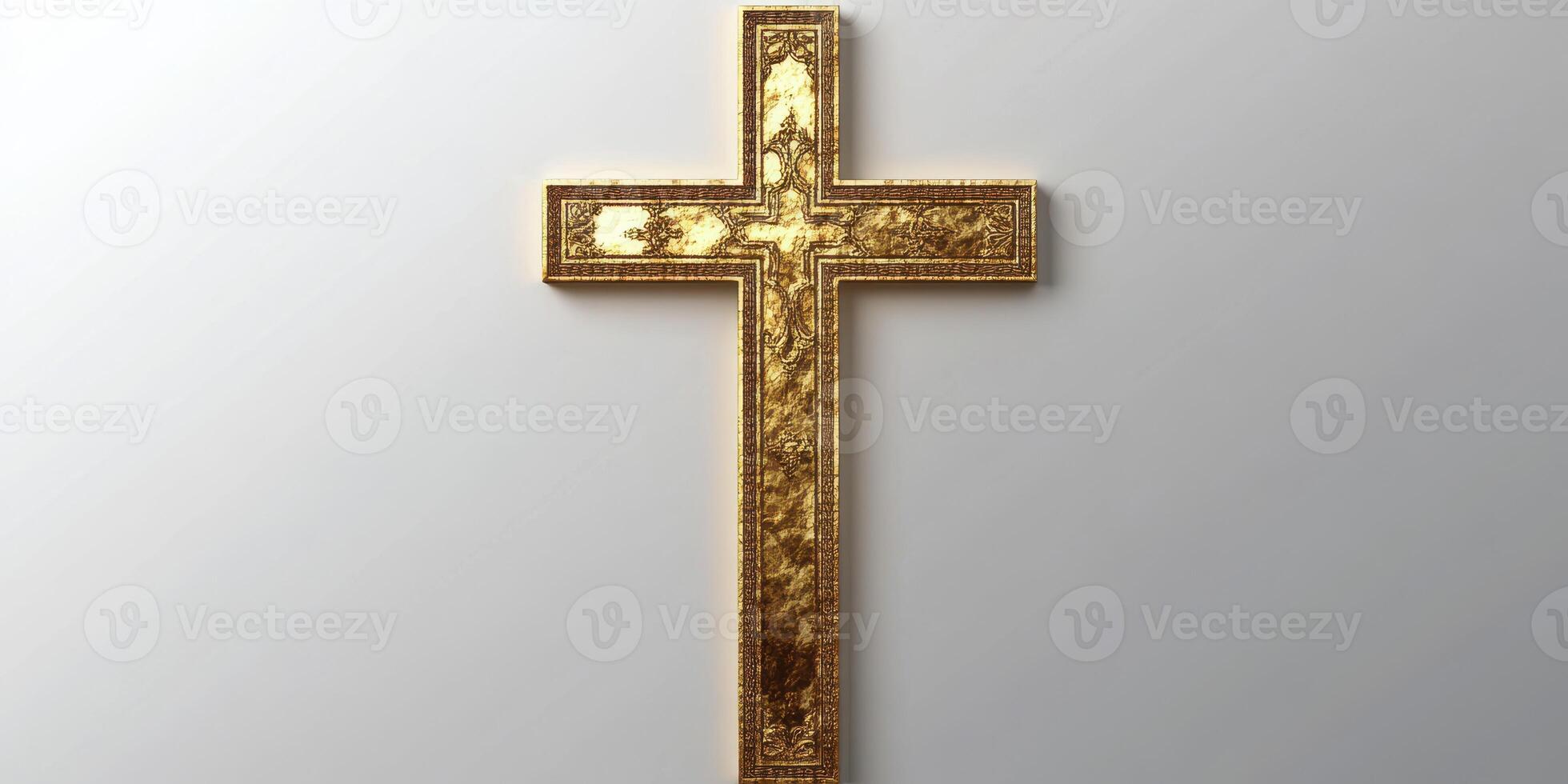 Golden cross illuminated against a soft background conveying warmth and spirituality in a serene setting photo