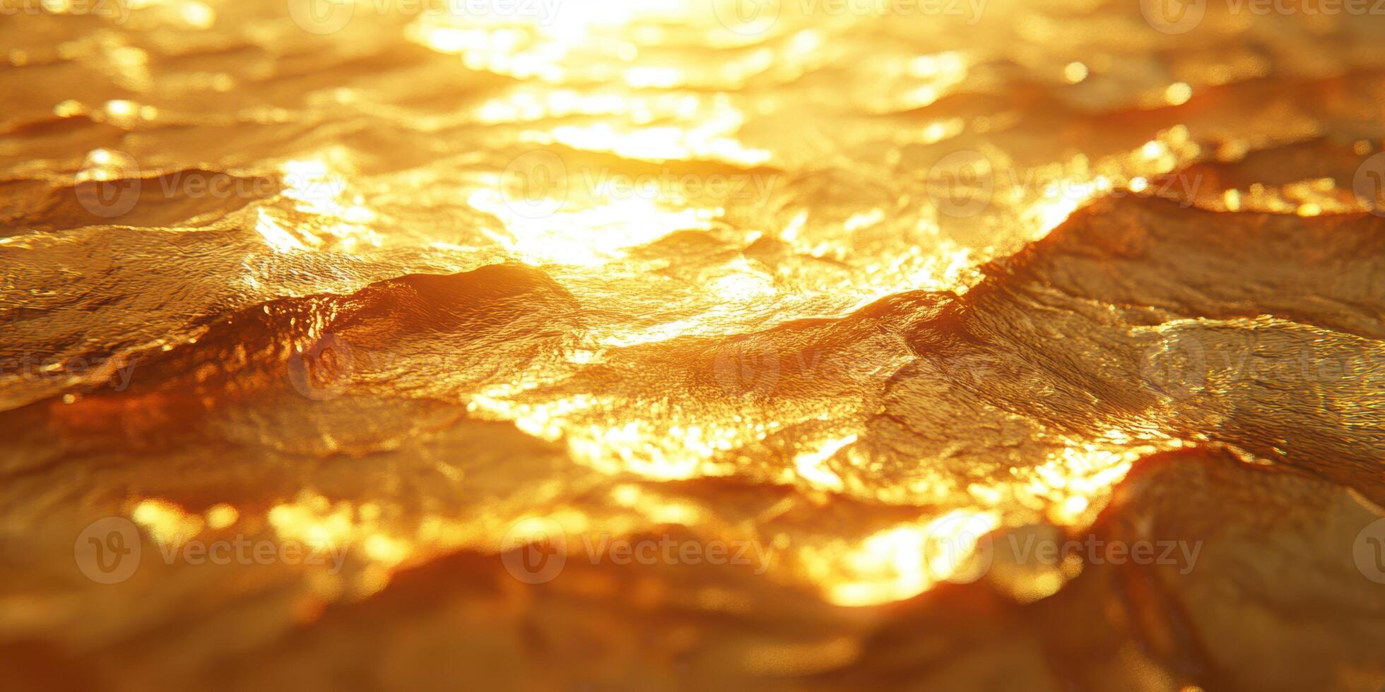 Rippling golden waves reflect sunlight in tranquil water at sunset photo