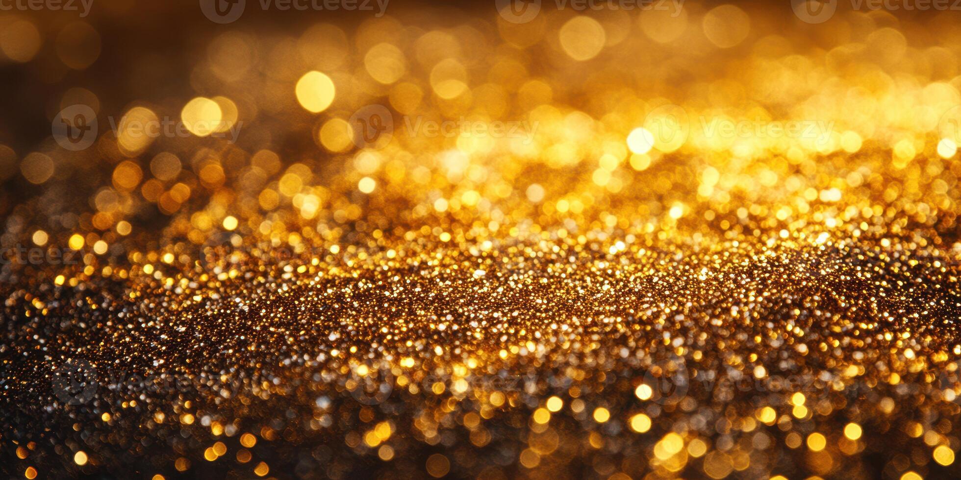 Golden glitter sparkles on a dark surface during a festive celebration or event at night photo