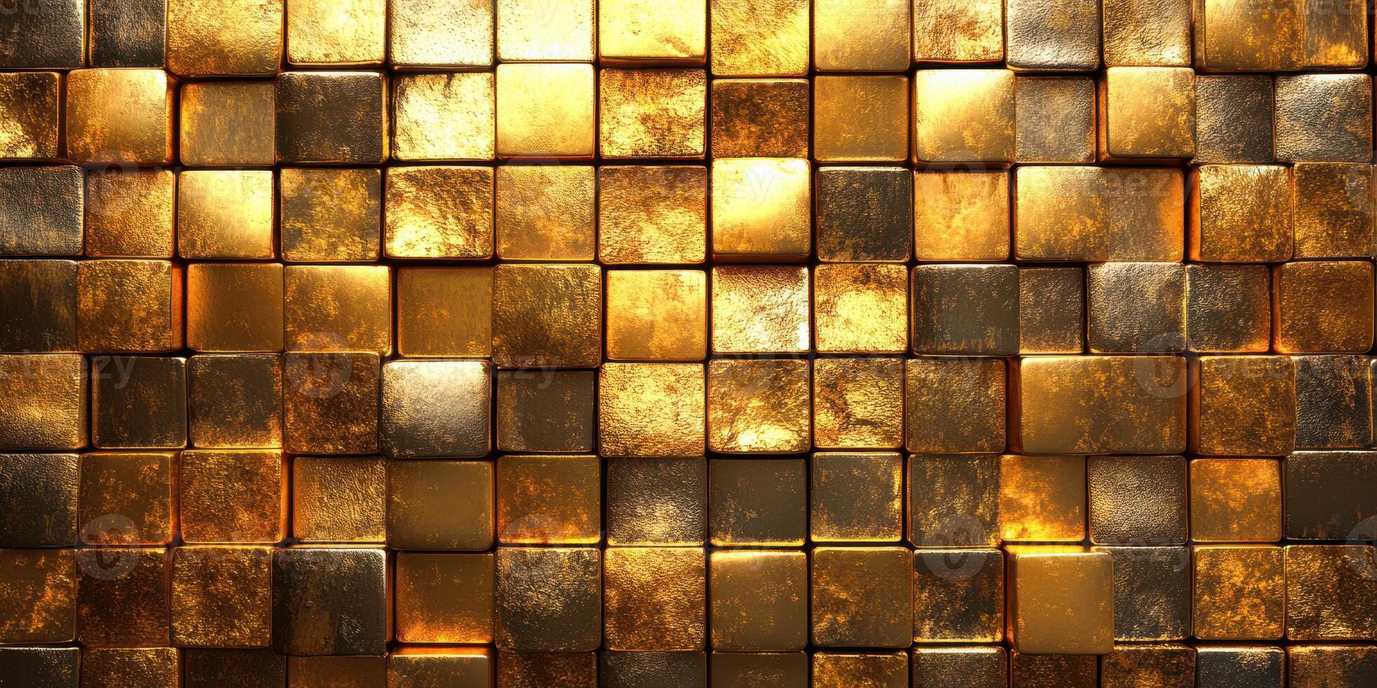 Golden mosaic made of metallic cubes arranged in a stunning pattern reflecting light and texture beautifully photo